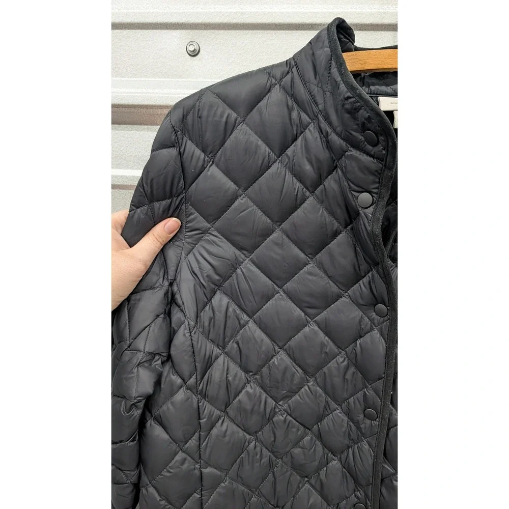 J. Jill Women's Black Quilted Down Puffer Coat Diamond Stitch Long Jacket- M